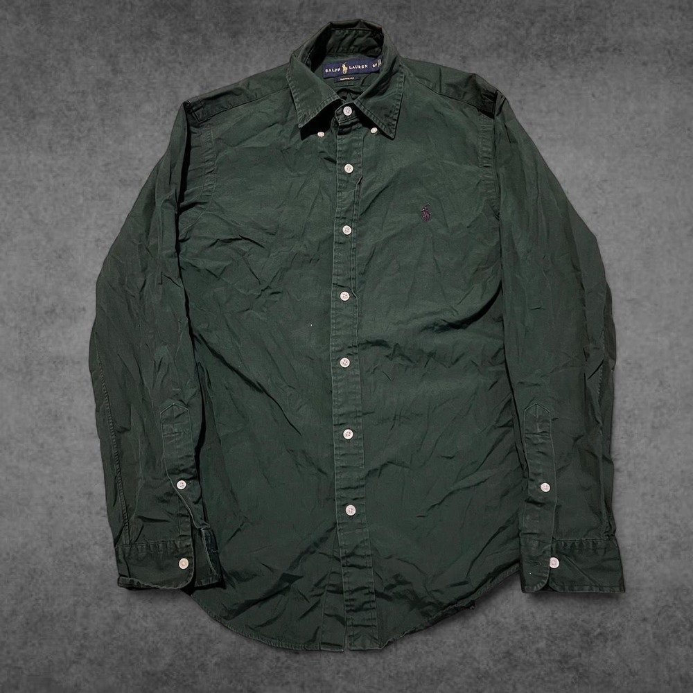 Polo Ralph Lauren Button Up Shirt Mens Small Custom Fit Green Long Sleeve Pony